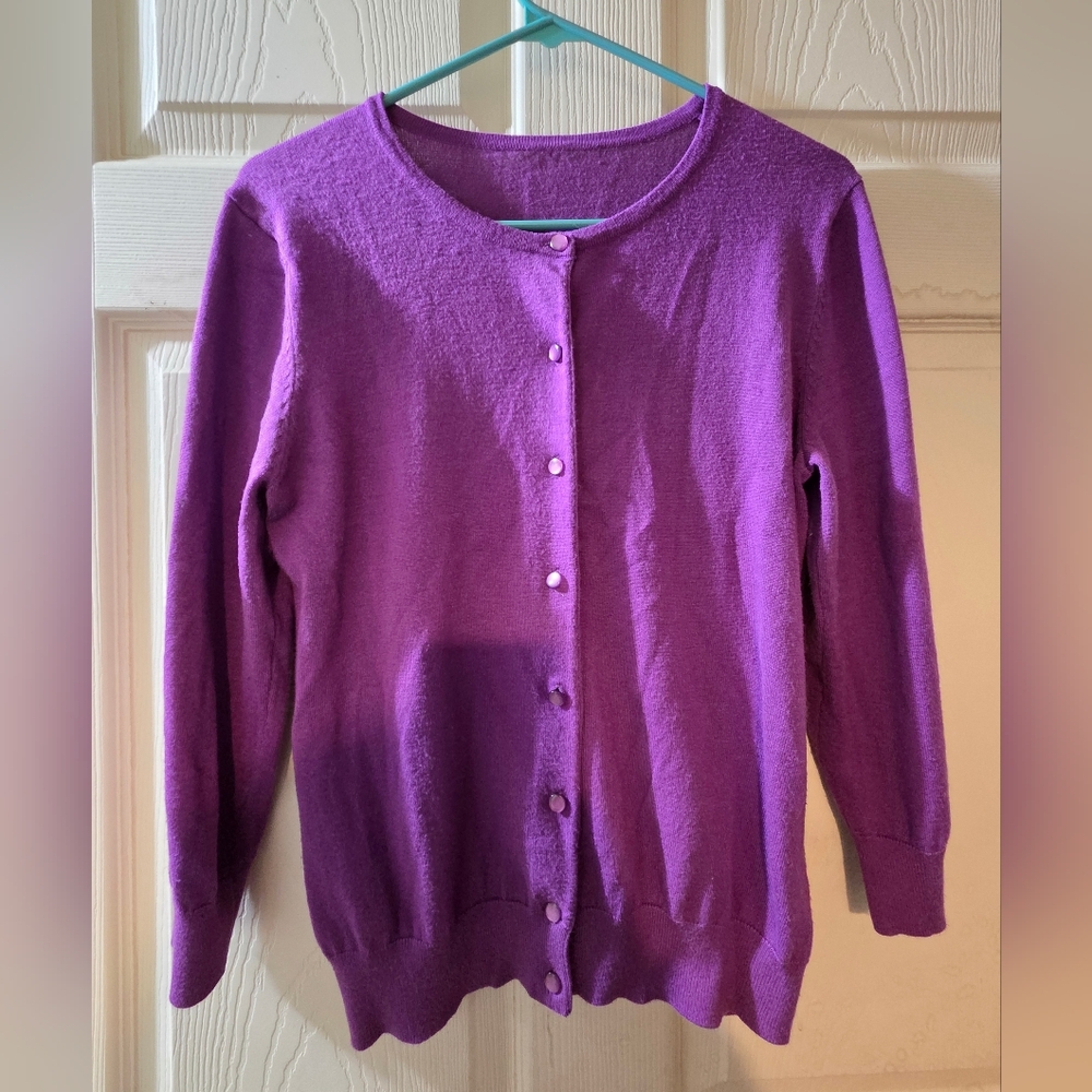 Purple Women's 3/4 Sleeve Cardigan Sweater Size S
